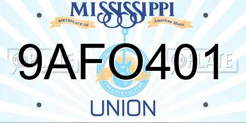 9AFO401 Mississippi License Plate