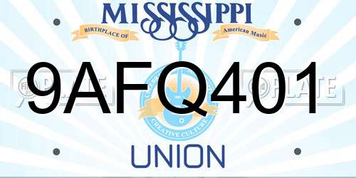 9AFQ401 Mississippi License Plate