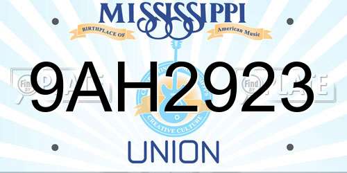 9AH2923 Mississippi License Plate