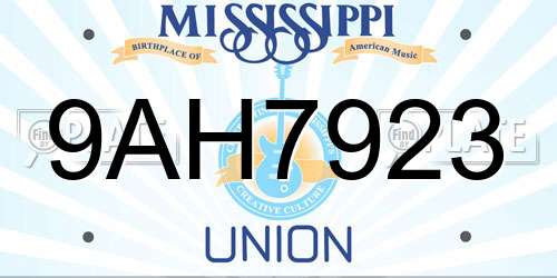 9AH7923 Mississippi License Plate