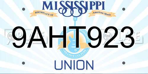 9AHT923 Mississippi License Plate