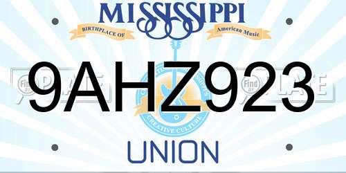 9AHZ923 Mississippi License Plate