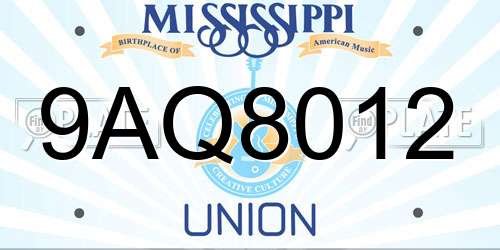 9AQ8012 Mississippi License Plate