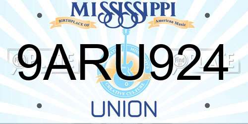 9ARU924 Mississippi License Plate