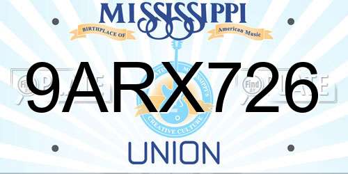 9ARX726 Mississippi License Plate