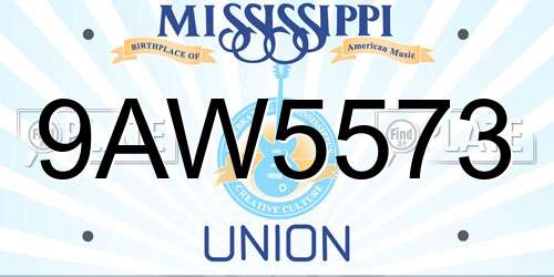 9AW5573 Mississippi License Plate