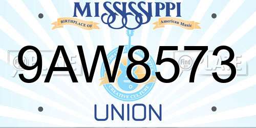 9AW8573 Mississippi License Plate