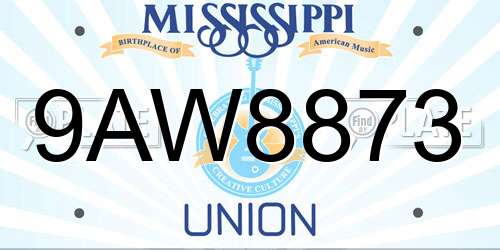9AW8873 Mississippi License Plate