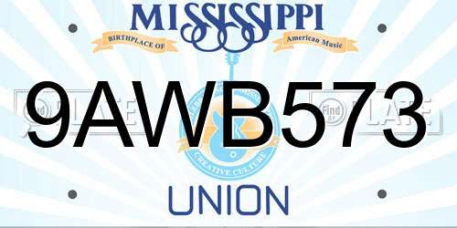 9AWB573 Mississippi License Plate