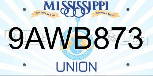 9AWB873 Mississippi License Plate