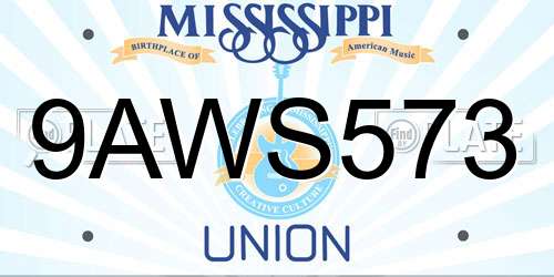 9AWS573 Mississippi License Plate
