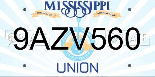 9AZV560 Mississippi License Plate