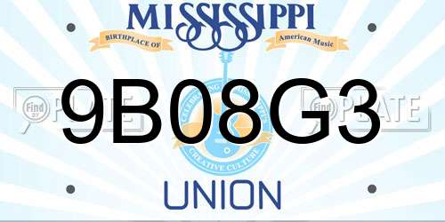 9B08G3 Mississippi License Plate
