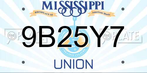 9B25Y7 Mississippi License Plate