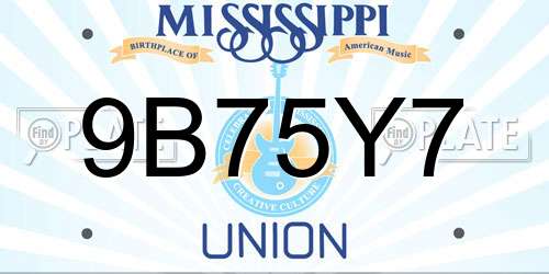 9B75Y7 Mississippi License Plate
