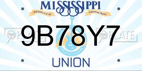 9B78Y7 Mississippi License Plate