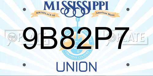 9B82P7 Mississippi License Plate