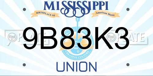 9B83K3 Mississippi License Plate