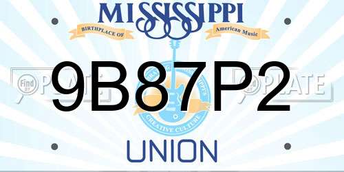 9B87P2 Mississippi License Plate