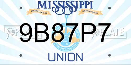 9B87P7 Mississippi License Plate