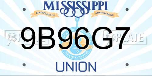 9B96G7 Mississippi License Plate