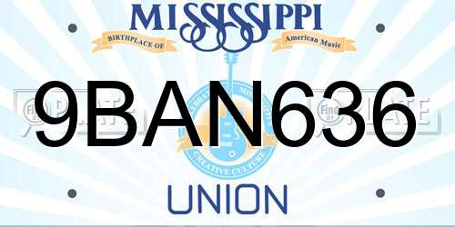 9BAN636 Mississippi License Plate
