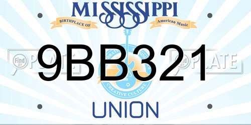 9BB321 Mississippi License Plate