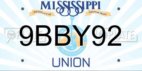 9BBY92 Mississippi License Plate