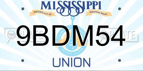 9BDM54 Mississippi License Plate