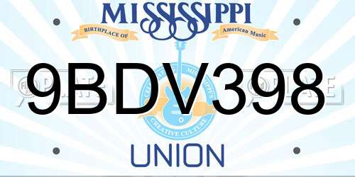 9BDV398 Mississippi License Plate