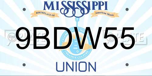 9BDW55 Mississippi License Plate