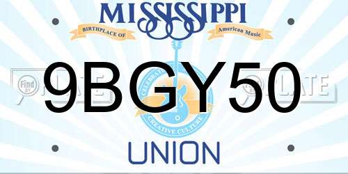 9BGY50 Mississippi License Plate
