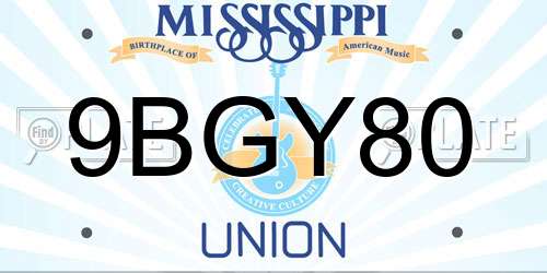 9BGY80 Mississippi License Plate
