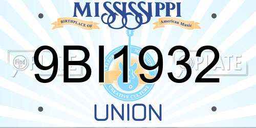 9BI1932 Mississippi License Plate