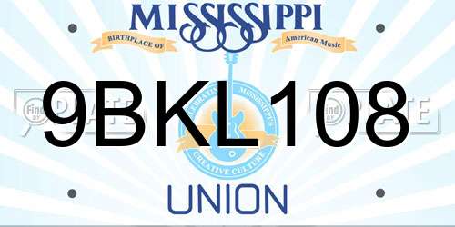 9BKL108 Mississippi License Plate