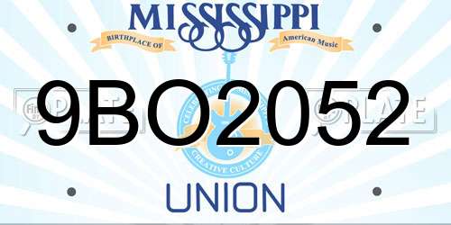 9BO2052 Mississippi License Plate