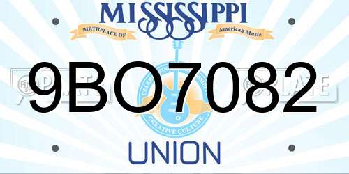 9BO7082 Mississippi License Plate