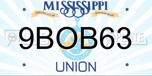 9BOB63 Mississippi License Plate