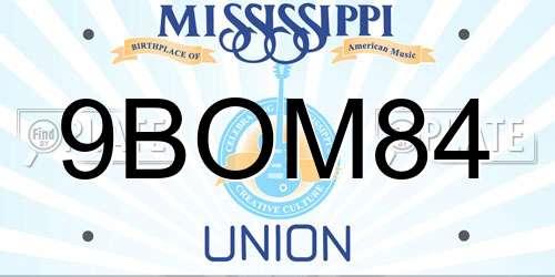 9BOM84 Mississippi License Plate