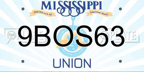 9BOS63 Mississippi License Plate