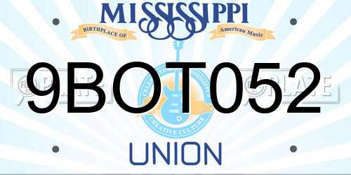 9BOT052 Mississippi License Plate