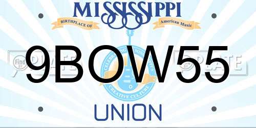 9BOW55 Mississippi License Plate