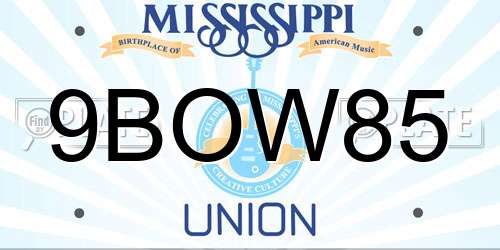 9BOW85 Mississippi License Plate