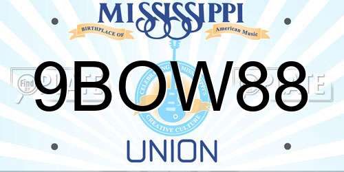 9BOW88 Mississippi License Plate