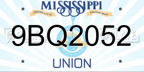9BQ2052 Mississippi License Plate