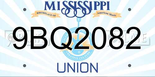 9BQ2082 Mississippi License Plate
