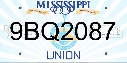 9BQ2087 Mississippi License Plate