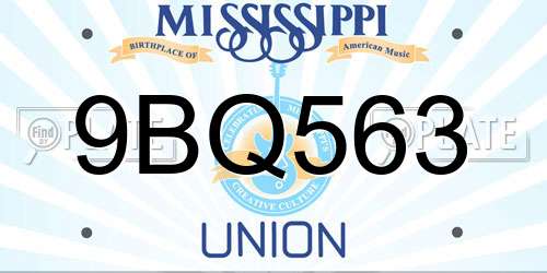 9BQ563 Mississippi License Plate
