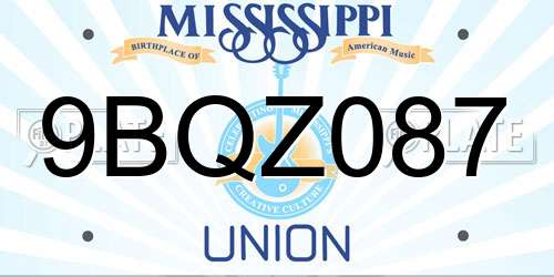 9BQZ087 Mississippi License Plate