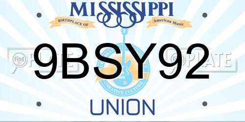 9BSY92 Mississippi License Plate